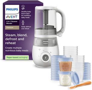 Philips Avent 4-in-1-Babynahrungszubereiter SCF883/01 mit 20er Pack Aufbewahrungsbecher für Babynahrung und Löffel