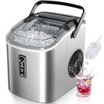 EUHOMY Small Ice Maker Machine - Ready in 6 Minutes, Produces 9 Cubes, 12 Kg/Day, Self-Cleaning, Portable Ice Maker with Handle, Basket, and Scoop, 2 Ice Cube Sizes for Home, Kitchen, Silver