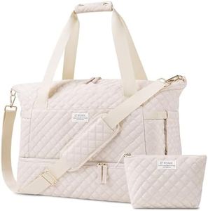 ETRONIK Travel Bag for Women, Gym Duffel Bag with USB Charging Port, Weekender Overnight Bag with Wet Pocket and Shoes Compartment for Women Travel Gym Daily Use (Beige)