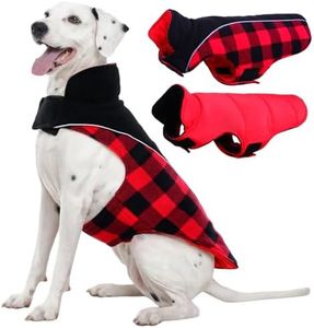 Kuoser Reversible Dog Coat, Warm Waterproof Dog Jacket, British Style Plaid Dog Winter Coats, Puppy Cold Weather Vest Windproof Outdoor Clothes Dog Snow Jackets for Large Dogs XXL