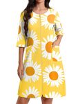 Ekouaer Zip Up Robes for Women Waffle Bathrobe House Dress Lightweight Knee Length Robe(Yellow Floral,Medium)