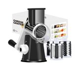 Ourokhome Rotary Cheese Grater Vegetable Slicer - Rotary Round Drum Grater Chopper with 3 Stainless Steel Drums Strong Suction Base (Black)