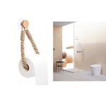 Priaora Nautical Jute Rope Toilet Paper Holder, Self Adhesive Chunky Rope Toilet Roll Holder, Kitchen Roll Holder Log Style, Bathroom Tissue Roll Hanger Wooden Vintage Design Wall Mounted (K28-1)