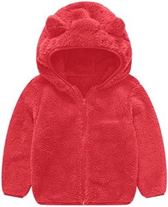 JESKIDS Toddler Girls Boys Fleece Hoody Jacket Zip Up Teddy Coat Warm Winter Outwear Red