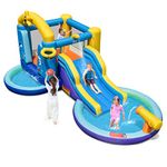 COSTWAY Inflatable Water Park, Kids Bouncy Castle Jumper House with Slide, Water Gun, Basketball Hoop and Splashing Pool