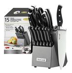 McCook MC25A Kitchen Knife Sets,15 Pieces German Stainless Steel Knife Block Set with Built-in Sharpener