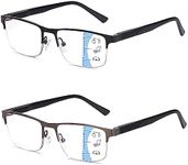 Missfive 2 Pack 2.0x Mens Quality Progressive Multifocus Reading Glasses Blue Light Blocking, Man Spring Hinge No-Line Multifocal Readers Half Frame Metal Eyeglasses (Workspace For Near Range)