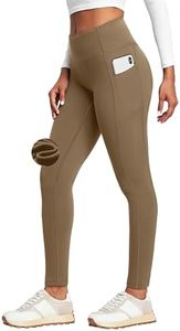 Heathyoga Fleece Lined Leggings with Pockets for Women Thermal Leggings Warm Leggings Women Winter High Waisted Yoga Pants Khaki