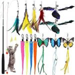 Geepen Cat Toys for Indoor Cats, 16 Pieces Interactive Cat Toys, Retractable Cat Wand Toy, Cat Feather Toys Refills, Butterfly Toys Cat Fishing Pole Toy for Bored Indoor Cats Chase and Exercise