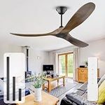 OUENGK Wood Outdoor Ceiling Fan for Patios without Light, 52 Inch Rustic Farmhouse Ceiling Fan no Light with Remote, Reversible DC Motor, 3 Blades Walnut Ceiling Fan for Living Room Gazebo Porch