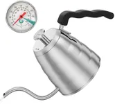 Coffee Gator Gooseneck Kettle with Thermometer, 40 oz Stainless Steel, Stove Top, Premium Pour Over Kettle for Tea and Coffee w/Precision Drip Spout, 5 Cup