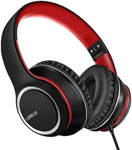 LORELEI X8 Casque filaire avec microphone avec ligne en nylon anti-nœuds de 1,45 m et prise de 3,5 mm, léger, pliable et portable pour smartphone, tablette, ordinateur, MP3/4 (noir/rouge)