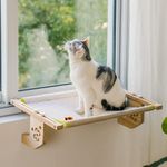 Sturdy & Durable Cat Window Perch Hammock Bed with Wood & Metal Frame for Cats Easy to Assemble for Windowsill, Bedside, Drawer and Cabinet More (M-22"x14.5"x6.7"-Beige)