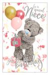 Me to You Tatty Teddy 'Special Niece' Birthday Balloons 3D Lenticular Card 6 x 9 - Official Collection, White, gray, pink, gold, ALM93059