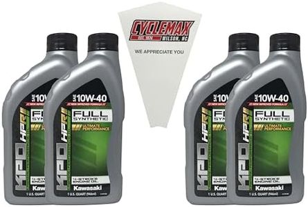Cyclemax Four Pack for Kawasaki KPO Full Synthetic 10W-40 Oil K61021-500-01Q Contains Four Quarts and a Funnel