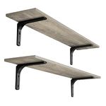 DINZI LVJ Long Wall Shelves, 39.4Inch Wall Mounted Shelves Set of 2, Extra Large Wall Storage Ledges with Sturdy Metal Brackets for Living Room, Bathroom, Bedroom, Kitchen, Grey Wash