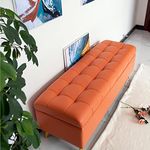 VELVET ENTERPRISES Faux Leather Storage Ottoman Bench,Thickened Upholstered Bench Seat End of Bed Bench with Storage,Modern Home Living Room Bedroom Multifunction Benches-Pink (Orange)