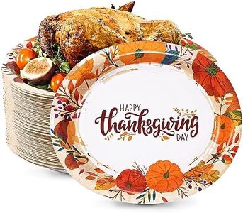 Tyzarglef 50 Count Thanksgiving Oval Paper Plates, 10" x 12.5" Large Disposable Dinner Serving Party Platters Heavy Duty, Autumn Fall Harvest Party Supply Thanksgiving Decor