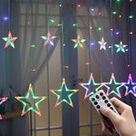 shsyue Christmas Window Lights Star Curtain Lights, Christmas Lights Decorations Indoor,12 Stars 138 LED Curtain String Lights for Bedroom Wall Wedding Party,USB Operated 8 Flashing Modes-Multicolor