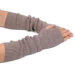 Zeltauto Women’s CASHMERE Blend Knit Arm Warmers Elbow Length Long Fingerless Gloves Mittens with Thumb Hole (Camel)