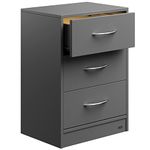 CASARIA® 3-Drawer Bedside Table | With LED Lighting | Chest Of Drawers | 3 Drawers | Cable Routing Hole | Wall Mounting Option | Bedroom Nightstand | 54x39x28cm | Anthracite Grey