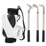 Mini Bag Pen Holder with 3 Club Pens, Novelty Gift Set for Golfer Friends Fans (Black White)