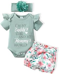 Renotemy Newborn Infant Baby Girl Clothes Summer Outfits Infant Romper Pants Cute Toddler Girl Clothes Gift Set, Short Green Floral, 0-3 Months