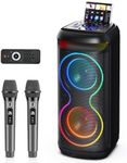 JYX Karaoke Machine with 2 Wireless Microphones for Adults, Big Bluetooth Party Speaker with LED Disco Light, Support TWS/USB/AUX/TF Card Input, Perfect for Outdoor, Home (Black)