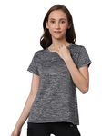 Urban Komfort Women's Athleisure Short Sleeve Sports Gym Workout Exercise Anti Odor Polyester Tshirt in Grey Color (Size-L)