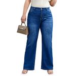 KISSPLUS Plus Size Baggy Jeans for Women High Waist Loose Women Jeans Curvy Stretchy Denim Pants for Women, Dark Blue, 20 Plus