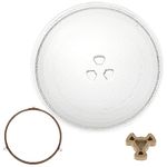 Microwave Turntable Glass Plate, 245mm Microwave Plate Replacement with 6 Fixers, Durable Microwave Glass Plate, Turntable Ring and Support Included