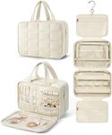 BAGSMART Travel Toiletry Bag with Jewelry Organizer, Hanging Travel Bag for Toiletries, Puffy Makeup Cosmetic Bag Organizer, Carry-on Travel Accessories Essentials,Beige-M