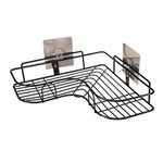 XENOTY Stainless Steel Iron Coating Self-Adhesive Metal Bathroom Rack Storage Shelves - Black, Set of 1 (Bathroom Corner Shelf)