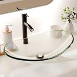 YIMAI Ingenuity Vessel Sink Bathroom Sinks Tempered Glass Art Basin 20.8"x13.7" Oval Bowl Above Counter with Faucet and Pop-Up Drain Combo, Oval Transparent(20202D)