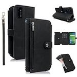 Furiet Compatible with AT&T Fusion 5G Wallet Case with Lanyard Wrist Strap, 9 Card Slots Retro Leather Flip Folio Purse Credit Card Holder Stand Cell Phone Cover for ATT EA211005 G5 Women Men Black