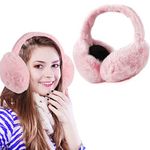 FOKEP Winter Ear Muffs for Women Warmers Soft Warm Knit Furry Outdoor Ear Muffs Ear Muffs for Cold Weather (Pink)