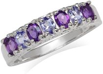 Genuine Tanzanite & African Amethyst White Gold Plated 925 Sterling Silver Journey Ring Size 9