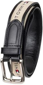 Tommy Hilfiger Men's Fabric Inlay Casual Belt with Classic Harness Buckle, Black/Natural