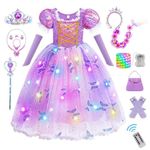 VIPten Light Up Princess Dresses for Girls Toddler Halloween Birthday Party Girls Costume with Accessories (Purple Upgrade, 4-5 Years)