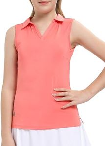 FitsT4 Sports Girl's Sleeveless Polo Shirts Kids Golf Tennis Tank Tops UPF 50+ Lightweight Quick Dry Workout Uniforms Peach L