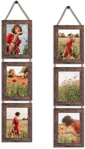 Collage Picture Frames 5x7, 3 Openings Hanging Photo Frame Set for Vertical 5 by 7 inch Pictures for Wall, Distressed Brown, 2 Pack