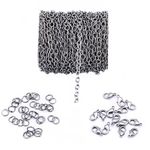 20ft 4x6mm Twisted Cross Chains Metal Cable Chain Link and 20pcs Lobster Clasp & 100pcs Open Jump Ring Jewelry Making Chain for DIY Making Bracelet Necklace (Black)