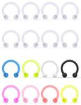 Yaalozei 16G 14G Flexible Lip Rings Hoops Nose Septum Eyebrow Rings Clear Acrylic Cartilage Helix Rook Daith Piercing Retainer Plastic Horseshoe Barbell for Work 8mm 10mm, Metal Plastic Acrylic