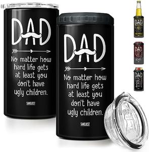 SANDJEST 4-in-1 Dad Tumbler Gifts for Dad from Daughter Son - 12oz Funny Ugly Children Dad Can Cooler Tumblers Travel Mug Cup - Insulated Cans Coozie Travel Mug Christmas, Birthday, Father's Day Gift