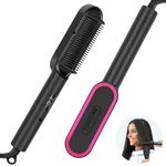 Ionic Hair Straightening Brush, Parwin Pro Beauty Hair Straightener Brush with LED Display, Anti-Burning Protection, 20s PTC Heating & 4 Temperature Settings Straightener Hair Straightener