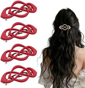 Vintage French Barrette Hair Clips, Hair Barrettes Hair Accessories for Women Girls, Elegant Retro Non Slip Clip with Classic Design Thick to Thin, Stylish Accessories Hair (Red, 4PCS)