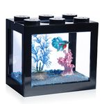 Tsxurepaw Small Betta Fish Tank, Stackable Mini Fish Tank Aquarium Tank Kit, 3/5 Gallon Rectangular Fish Bowl with Aquarium Gravel Decoration, Tiny Cube Tank for Seaweed Balls Sea Monkeys