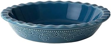 Fun Elements Pie Pan, 9 Inch Ceramic Pie Dish, Deep Dish Pie Pan with Lace Emboss, Ruffled Pie Plate for Baking(Grayish Blue)