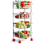 LiMETRO STEEL Stainless Steel Fruit & Vegetable 4 Stand Kitchen Trolley | Vegetable, Fruit Basket for Storage | Onion potato rack (Mogra)