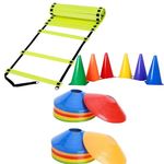 Sports Agility Training Kit: 4m Ladder, 10 Saucer Cones, 6 x 6-inch Cones - Complete Football & Fitness Equipment Set